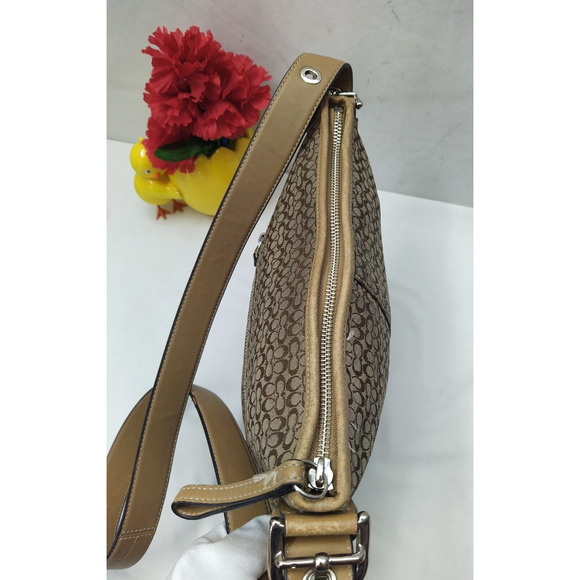 Coach Signature Brown Canvas Suede Zipper Closure Crossbody Shoulder Bag - Picture 8 of 14